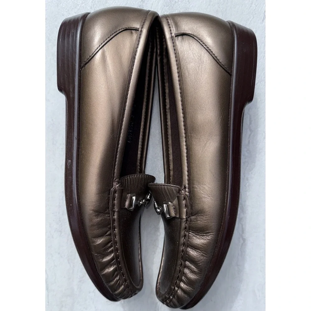 SAS Metro Shoes Womens 8.5 S Slim Bronze Leather Horsebit Loafers USA‎ 4615